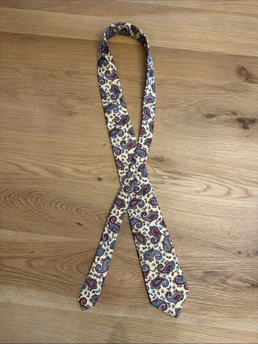 Adolfo Cream Paisley Tie with Red and Blue Accents